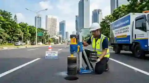 proses pengambilan sample aspal jalan raya nasional area cikampek