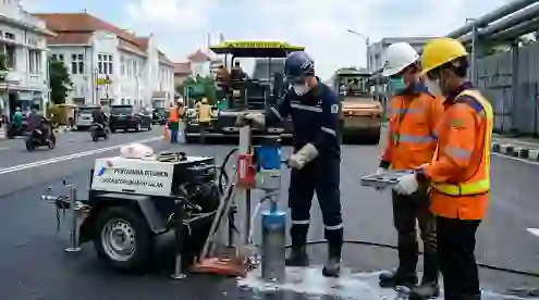 proses pengambilan sample fisik di lokasi untu uji core drill test